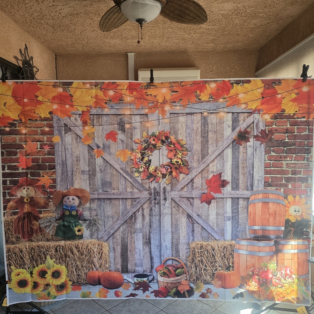 Autumn Harvest Wall Decor/photo Backdrop with Rustic Barn Design